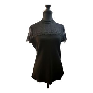 Black Lace High Neck Short Sleeve RW&Co Shirt
